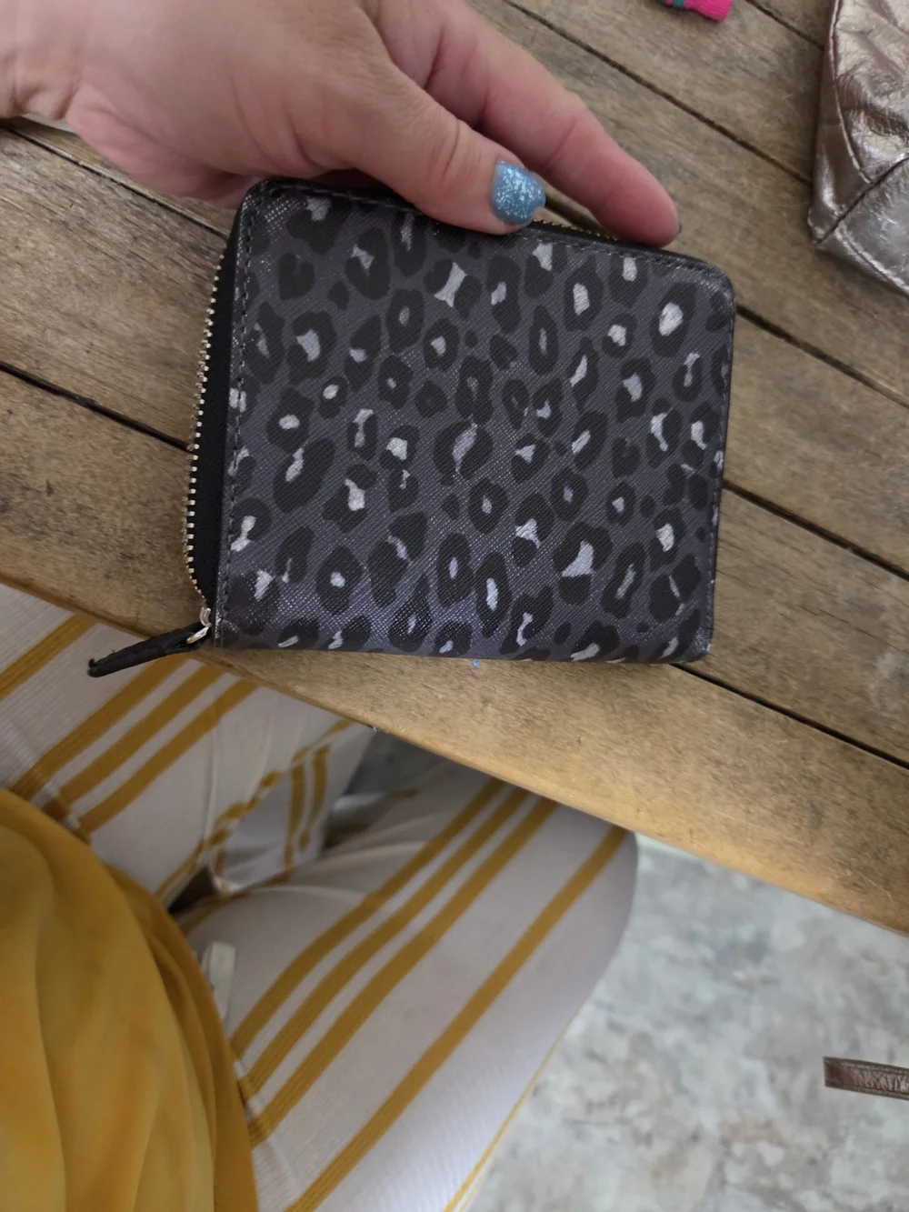 DKNY Leopard Print Zip Wallet in Gray